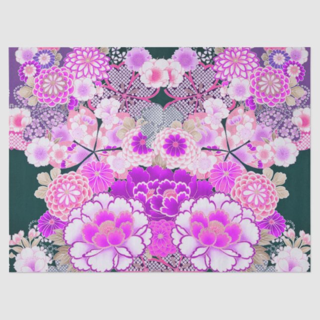 Papier Mousseline FLEURS ROSES BLANCHES Peony, Floral japonais Rose (Recto)