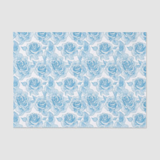 Papier Mousseline Fleurs roses bleues