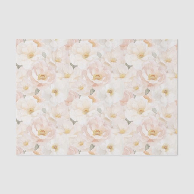 Papier Mousseline Fleurs Roses Blush Shower de Mariage (Recto)