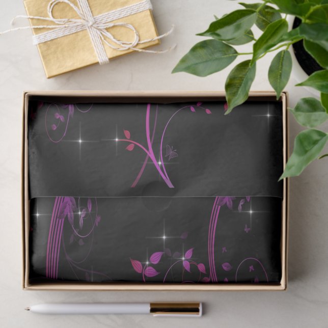 Papier Mousseline Fleurs roses chaudes (Cadeau)