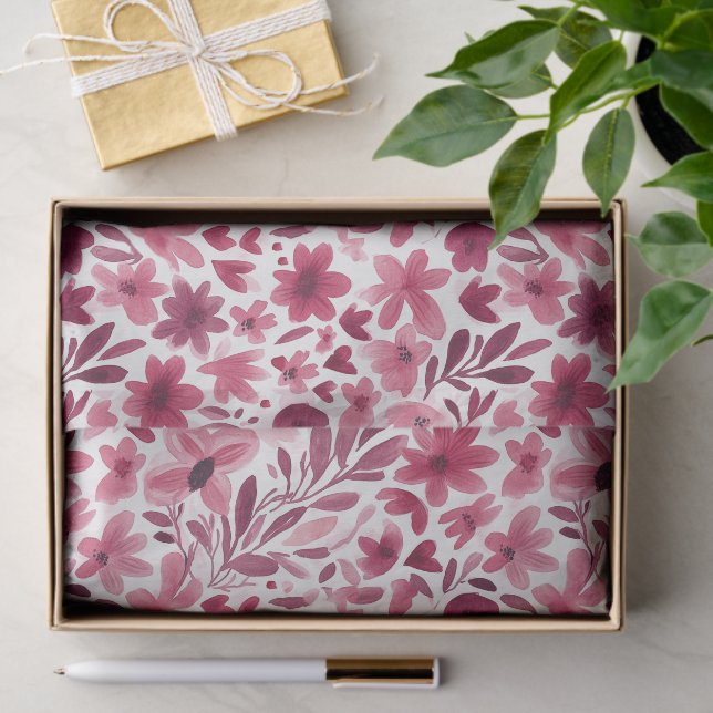 Papier Mousseline Fleurs Roses Cœurs Anniversaire Fille Crème (Cadeau)