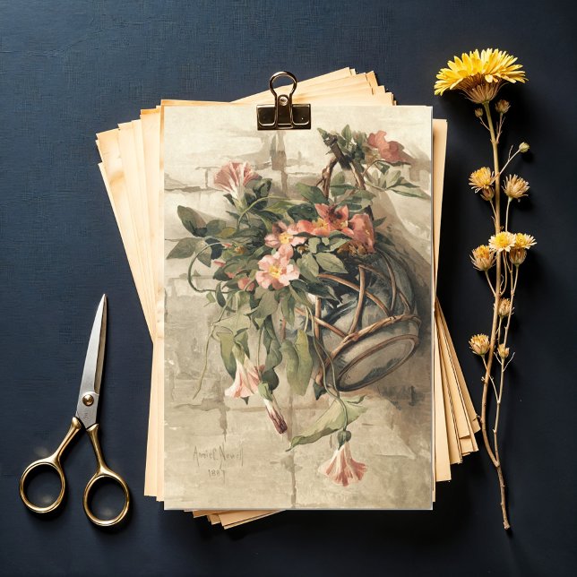 Papier Mousseline Fleurs roses dans le vase suspendu, Découpage (Créateur téléchargé)