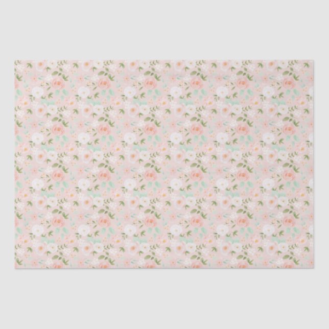 Papier Mousseline Fleurs Roses d'aquarelle en rose et en rose (Recto)