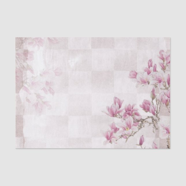 Papier Mousseline Fleurs roses délicates Damier rose / blanc (Recto)