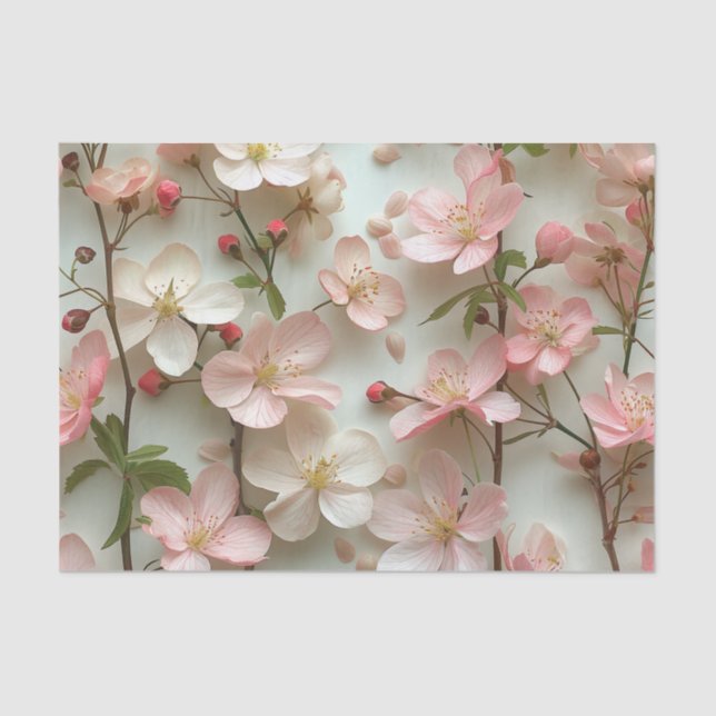Papier Mousseline Fleurs roses délicates sur Arrière - plan blanc (Recto)