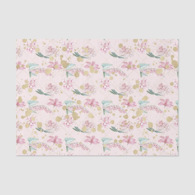 Papier Mousseline Fleurs roses (Design 19 série rose) (Recto)