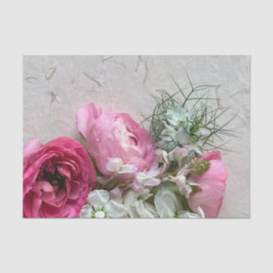 Papier Mousseline Fleurs roses et blanches à la texture