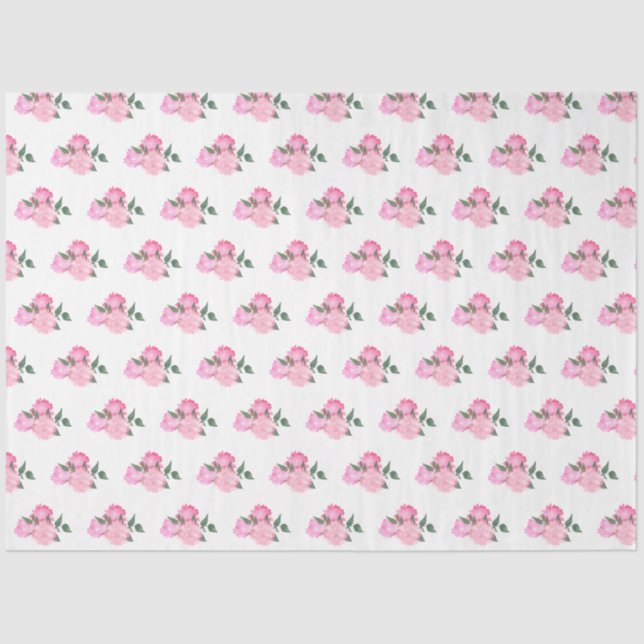 Papier Mousseline Fleurs roses et Motif de verdure (Recto)