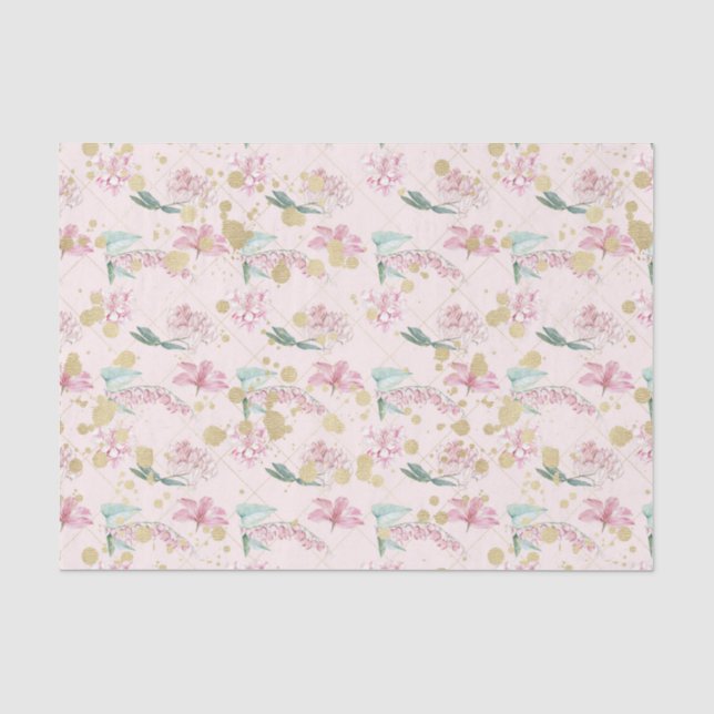 Papier Mousseline Fleurs roses (modèle 19 de la série rose) (Recto)