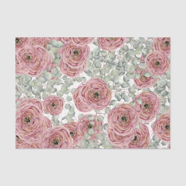 Papier Mousseline Fleurs roses (modèle 67 série rose) (Recto)