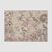 Fleurs roses oiseaux vintage notes manuscrites 