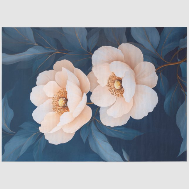 Papier Mousseline Fleurs roses rousses Floral Art Découpage (Recto)