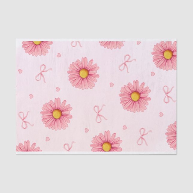 Papier Mousseline Fleurs roses, rubans et cœurs (Recto)