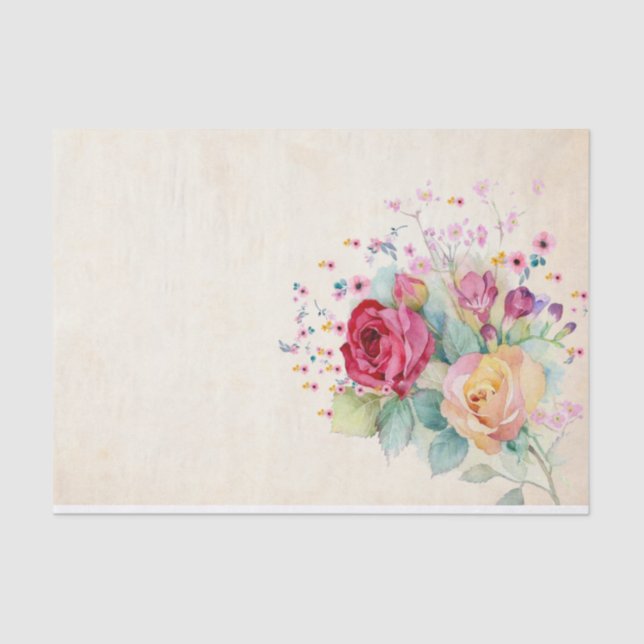 Papier Mousseline Fleurs roses sur Ecru (Recto)