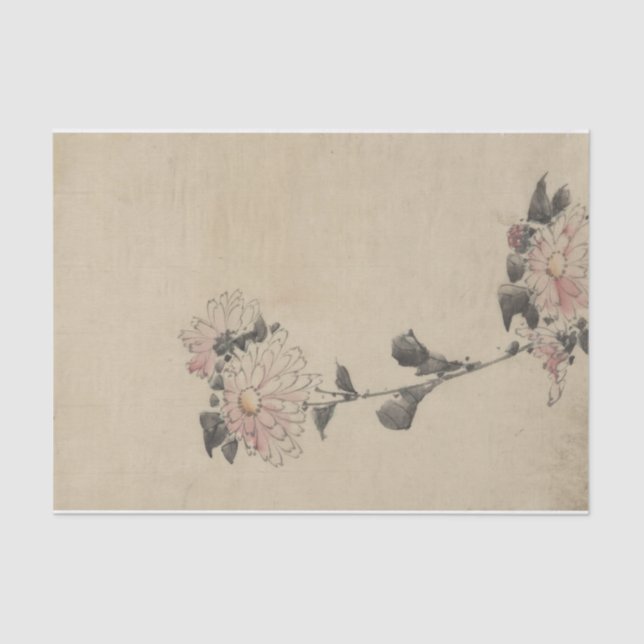 Papier Mousseline Fleurs roses sur le bas Stalk par Hokusai (Recto)