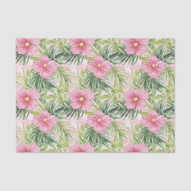 Papier Mousseline Fleurs roses tropicales (Recto)