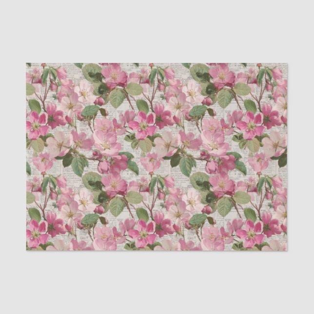 Papier Mousseline Fleurs Roses Vintage Decoupage (Recto)