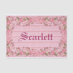 Papier Mousseline Fleurs roses vintage sur bois personnalisées