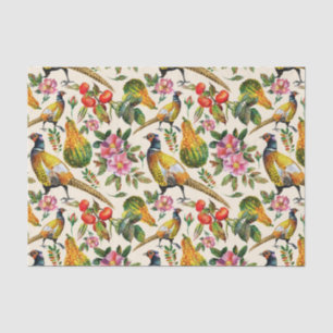 Papier Mousseline Fleurs roses vintages de roses d'oiseaux de jaune