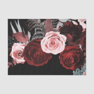 Papier Mousseline Fleurs Rouges Foncées & Roses Feuillage Floral Mar
