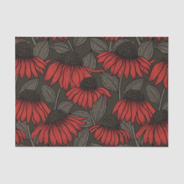 Papier Mousseline Fleurs rouges sur marron (Recto)
