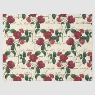 Papier Mousseline Fleurs rouges Vintages et écriture cursive sur l'i