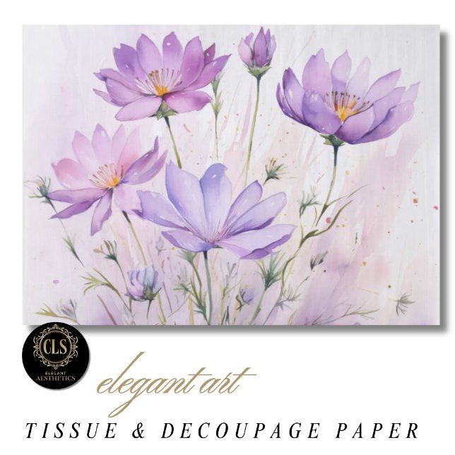 Papier Mousseline Fleurs sauvages aquarelle violettes (Tissue Paper - Watercolor Wildflower Purple Hues)