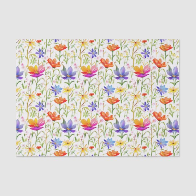 Papier Mousseline Fleurs sauvages colorés dans un champ (Recto)