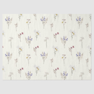 Papier Mousseline Fleurs sauvages délicates de prairie sur fond blan
