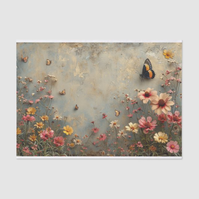 Papier Mousseline Fleurs sauvages délicieux et papillon (Recto)