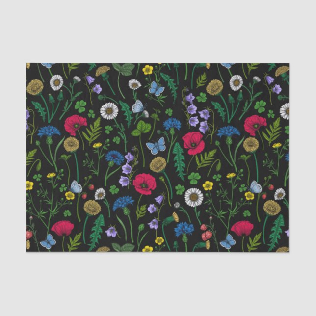 Papier Mousseline Fleurs sauvages en noir (Recto)