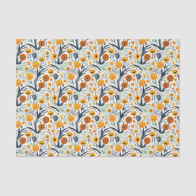 Papier Mousseline Fleurs sauvages et Feuilles dynamiques sur Arrière (Recto)