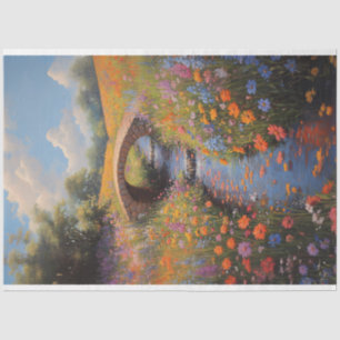 Papier Mousseline Fleurs sauvages et pont de pierre Découpage Art fi
