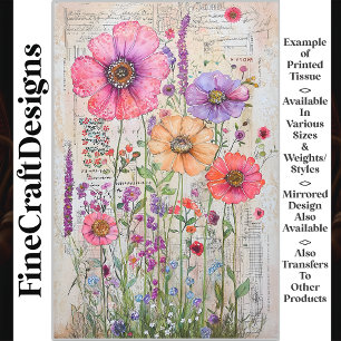 Papier Mousseline Fleurs sauvages fantaisistes shabby chic découpage