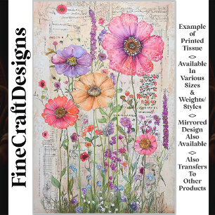 Papier Mousseline Fleurs sauvages fantaisistes shabby chic découpage