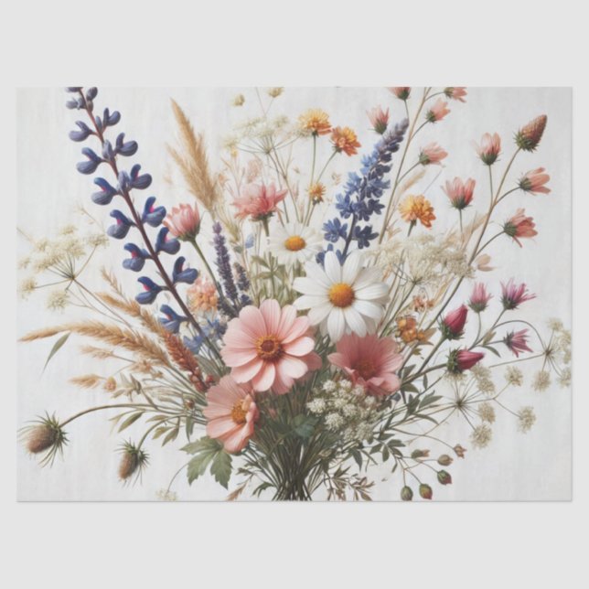 Papier Mousseline Fleurs sauvages rose violet (Recto)