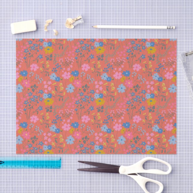 Papier Mousseline Fleurs sauvages rouges Boho modernes (Artisanat)