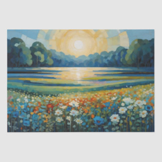 Papier Mousseline Fleurs sauvages Sunrise Abstraits En Bleu, Blanc, 