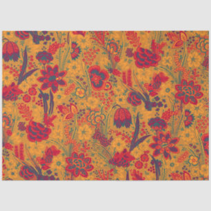 PAPIER MOUSSELINE FLEURS SAUVAGES TULIPES ROUGES JAUNES BLEUES, FEUI
