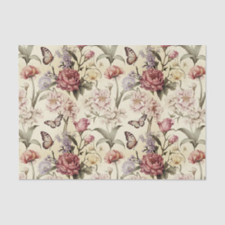 Papier Mousseline Fleurs sauvages vintages et papillons découpage