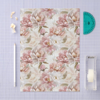 Papier Mousseline Fleurs shabby chic beige et rose