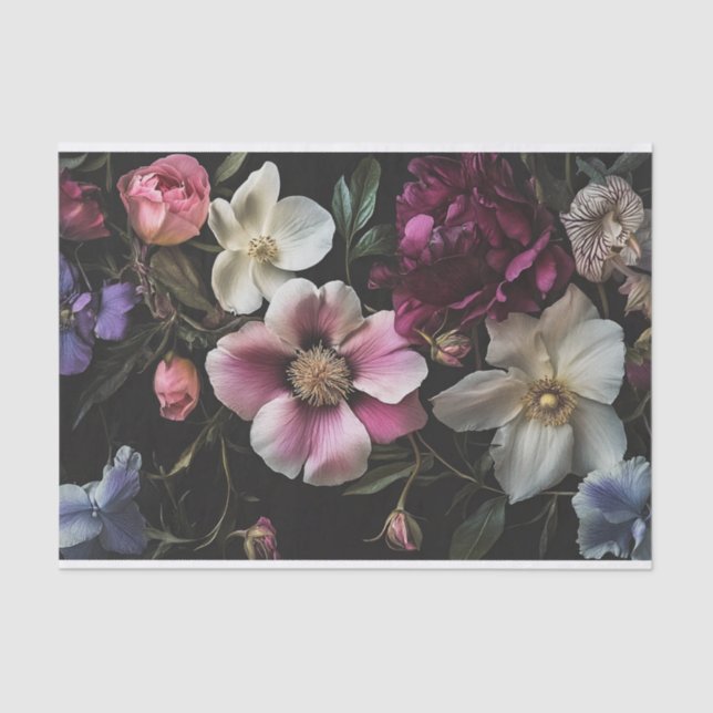 Papier Mousseline Fleurs sur meuble Arrière - plan noir Découpage (Recto)