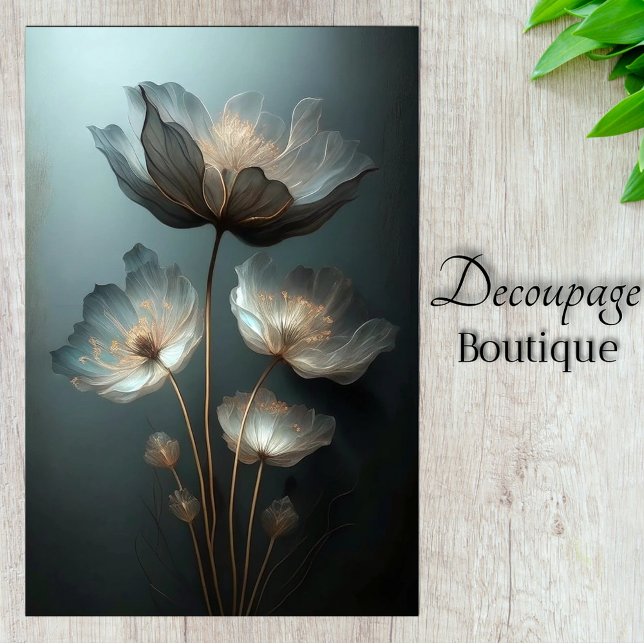 Papier Mousseline Fleurs Translucides Lumineuses en Découpage (Luminous Translucent Flowers Decoupage Tissue Paper)