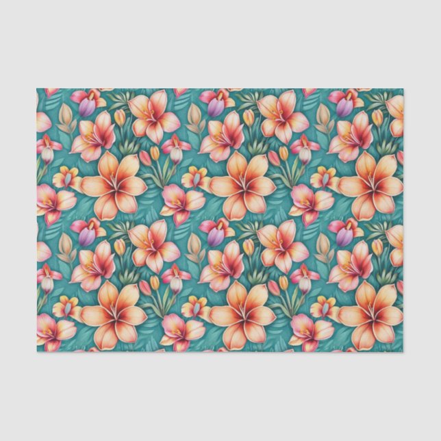 Papier Mousseline Fleurs tropicales colorées (Recto)