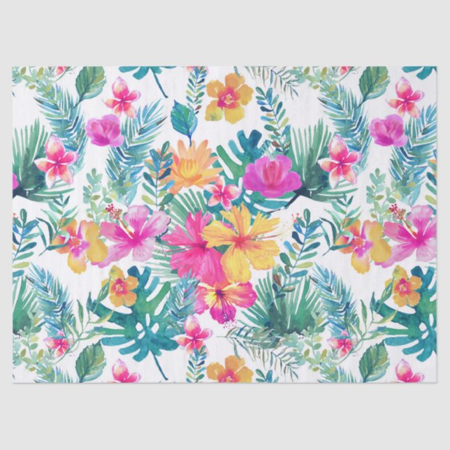 Papier Mousseline Fleurs tropicales Motif aquarelles (Recto)