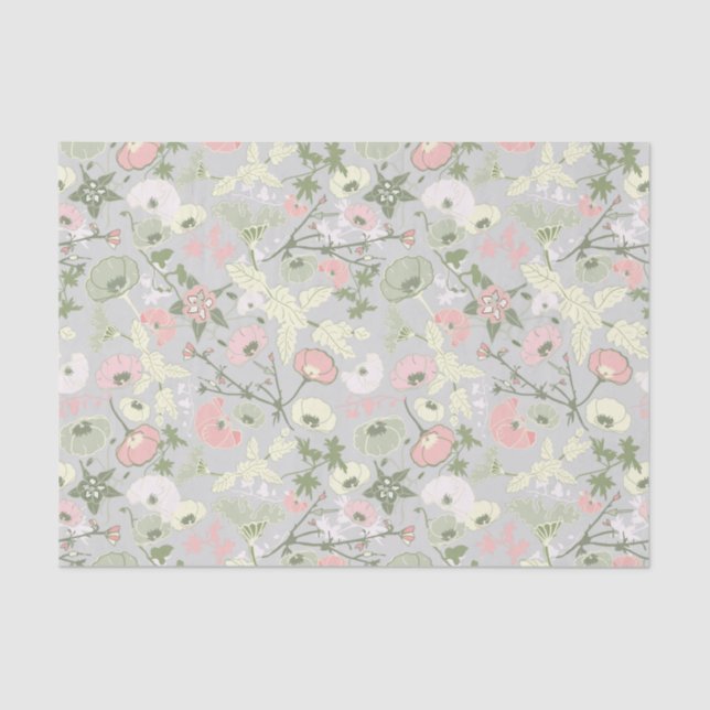 Papier Mousseline Fleurs vert rose motif floral (Recto)