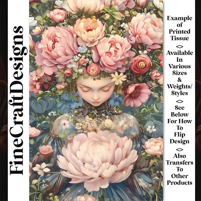 Papier Mousseline Fleurs vertes Ethérées Tranquilles AG1Z Découpage (Créateur téléchargé)