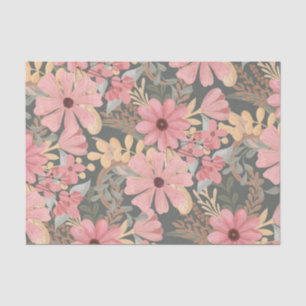 Papier Mousseline Fleurs vertes rose Sage Laisser Motif Aquarelle