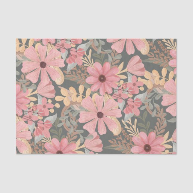 Papier Mousseline Fleurs vertes rose Sage Laisser Motif Aquarelle (Recto)