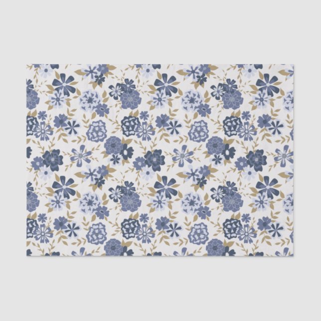Papier Mousseline Fleurs Vins Bleues Cadeau Botanique (Recto)